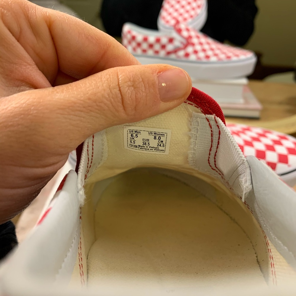 Vans Red Checkerboard Platform Slip Ons